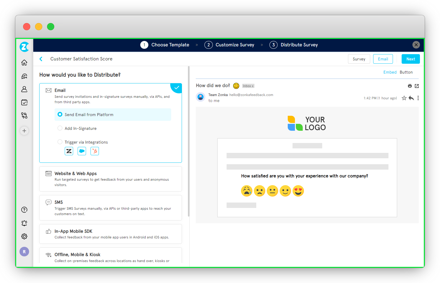Choose channel of distribution for email surveys