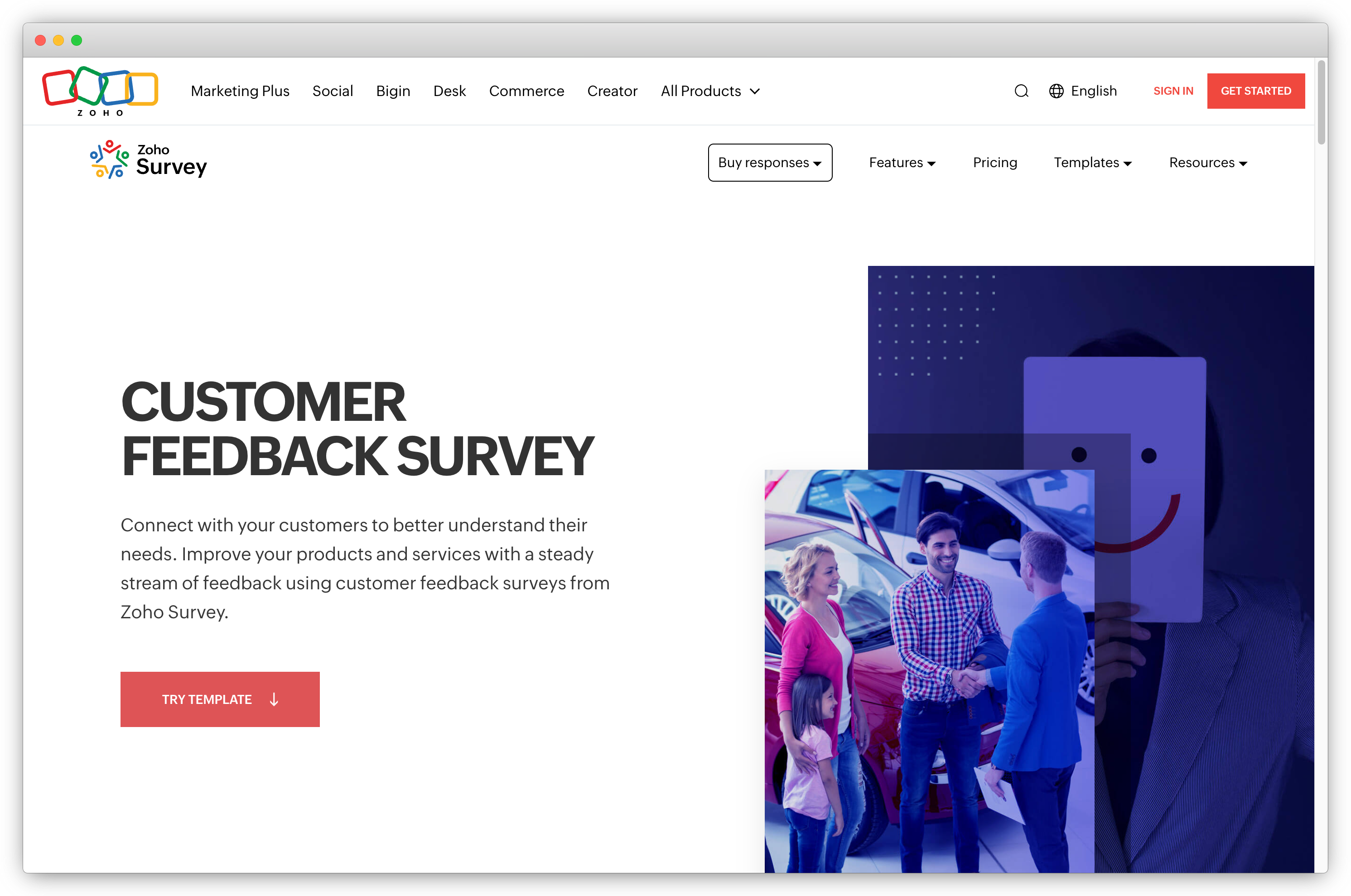 Zoho Survey Customer Feedback Survey page