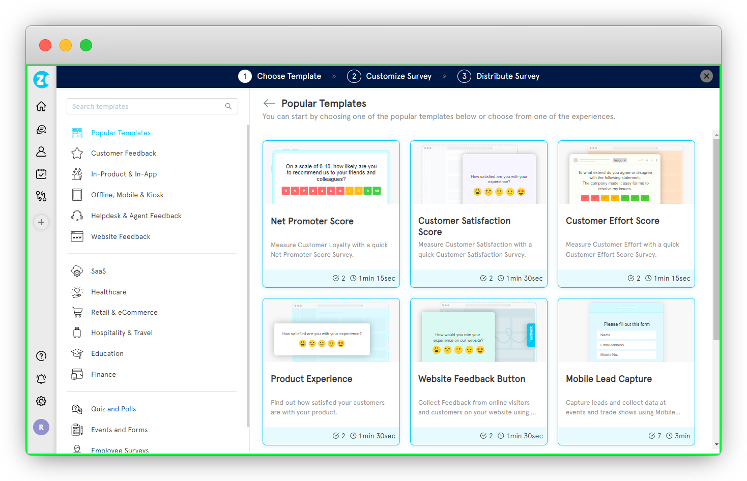 Popular templates available for email surveys