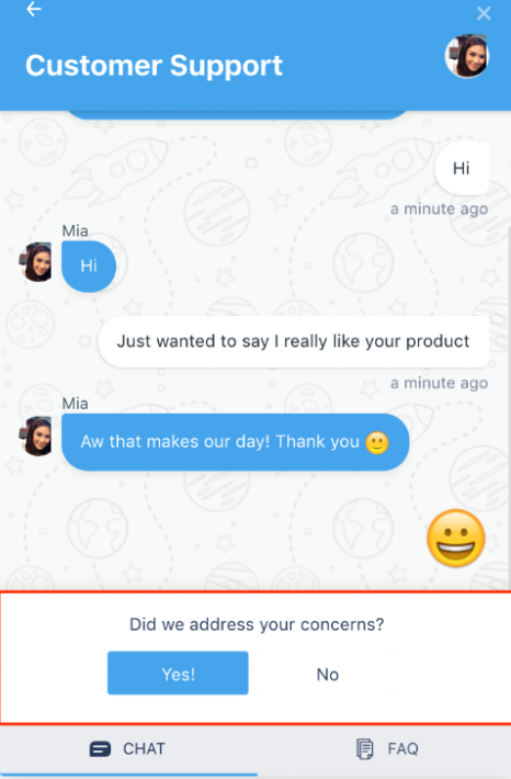 product feedback survey in live chat