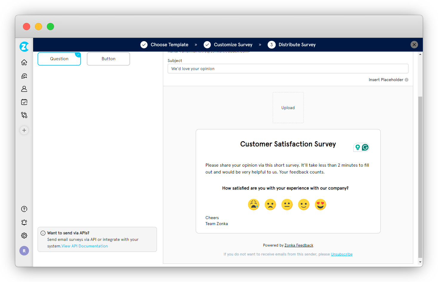 Embed a survey in email: Choose Option