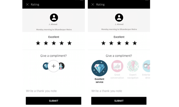 product feedback examples - uber 5-star rating survey to measure customer satisfaction