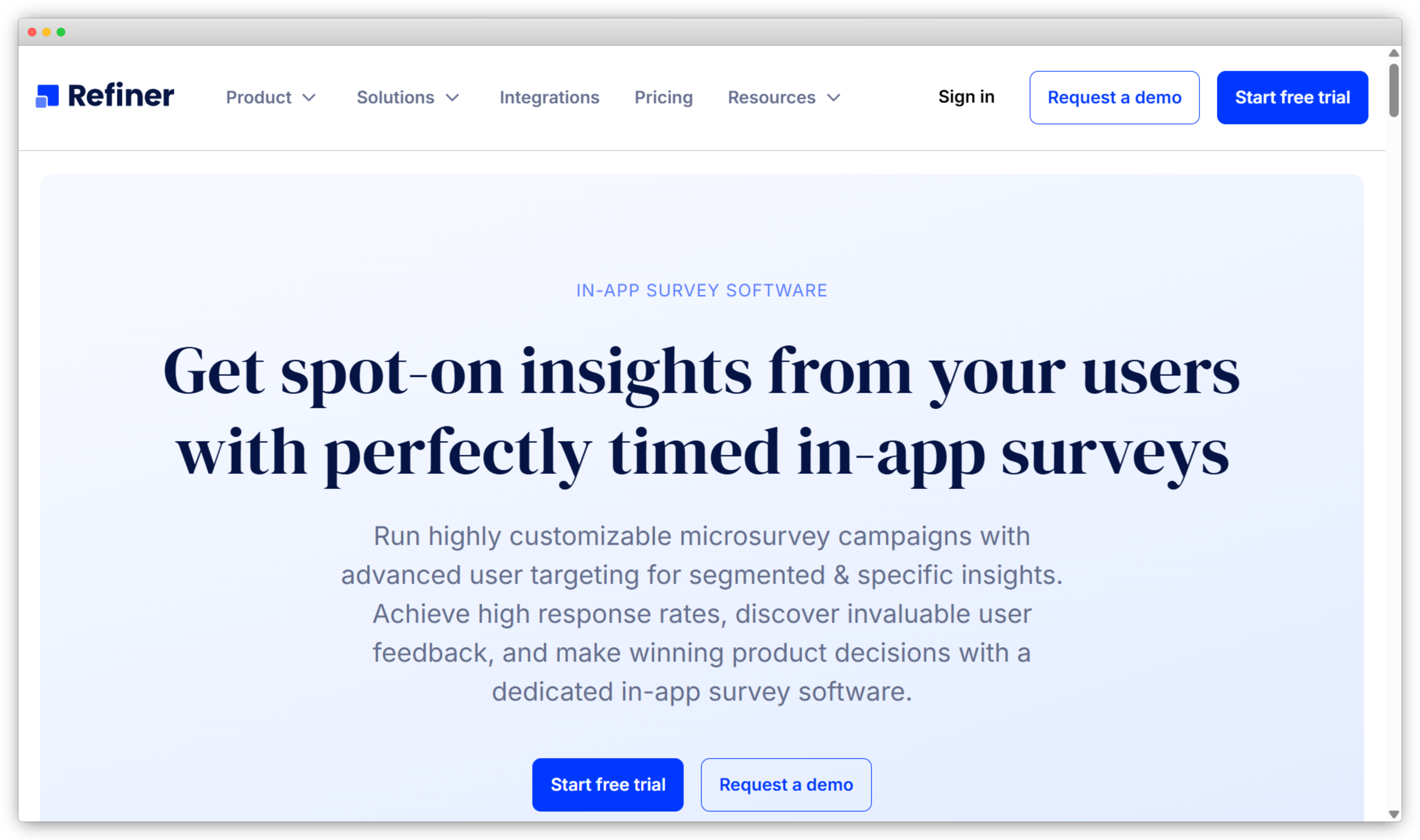 In-app survey tool Refiner