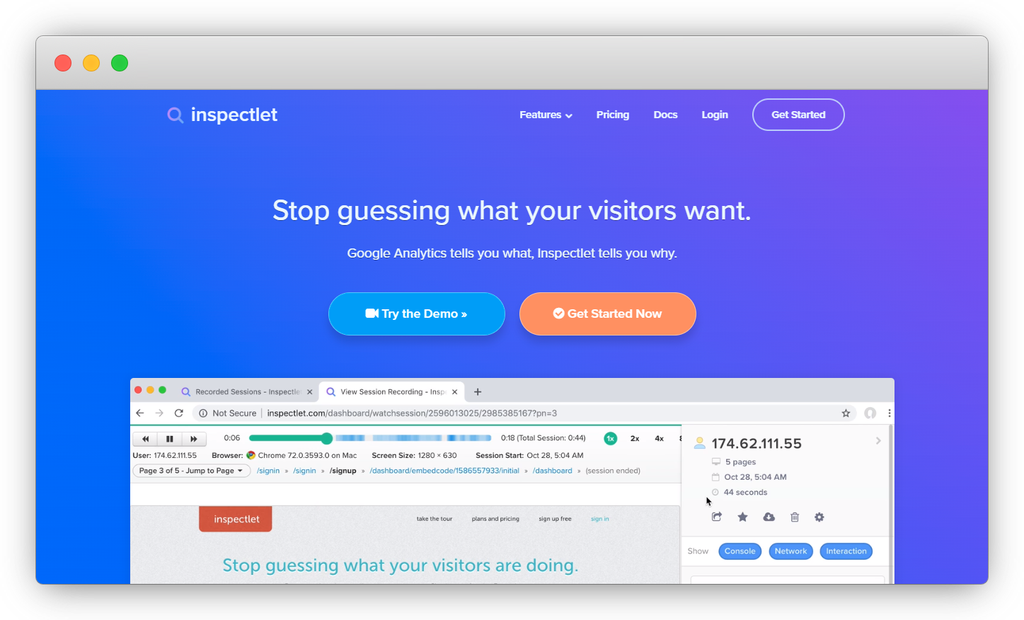 Inspectlet, Product Management tool for Session Replay and Heatmaps