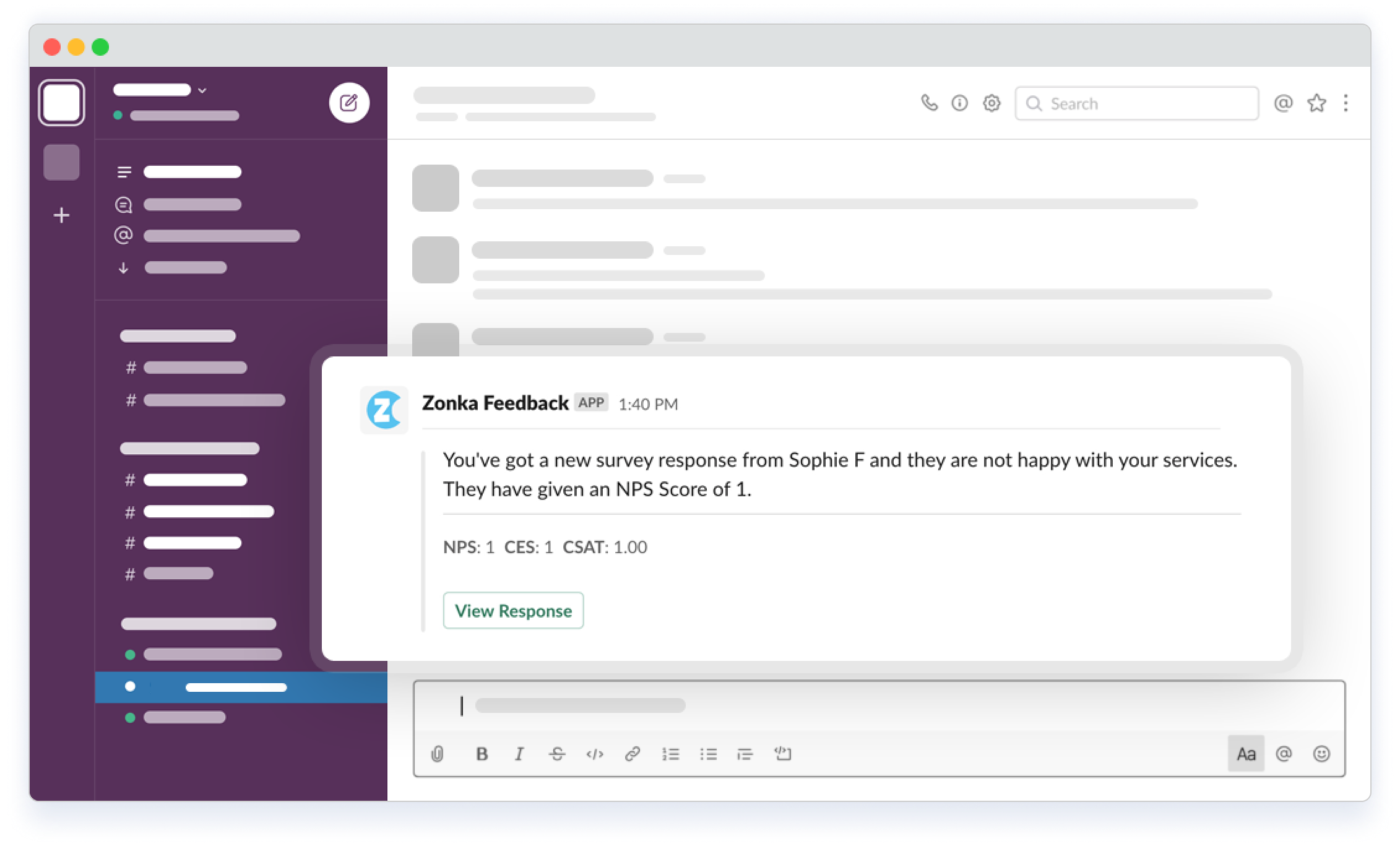 Real time notification alert in Slack using a customer feedback tool