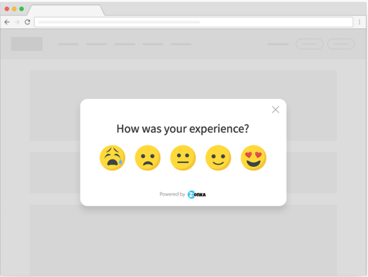 Website feedback popup survey with emoji scale