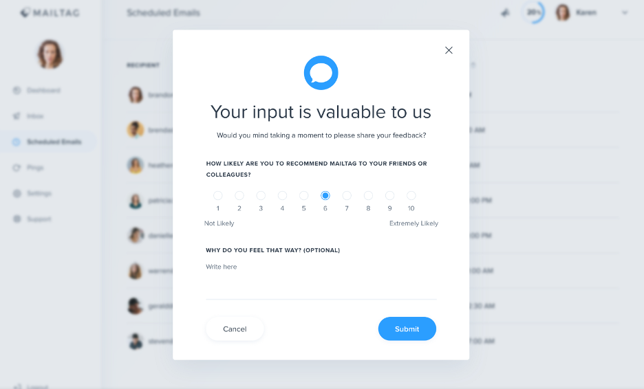 Popup Survey Examples MailTag