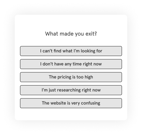 Popup survey exit intent question