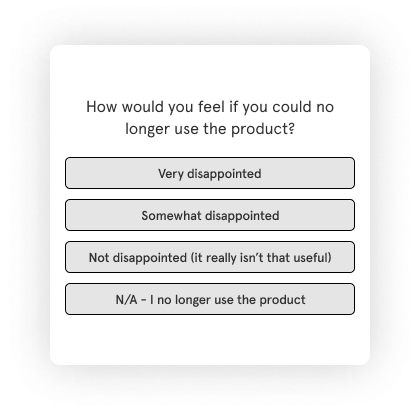 Product Market Fit popup survey in SaaS product
