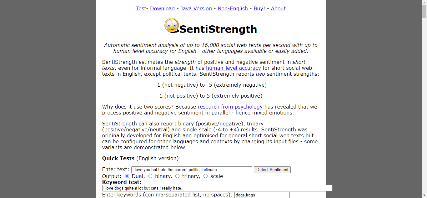 SentiStrength sentiment analysis