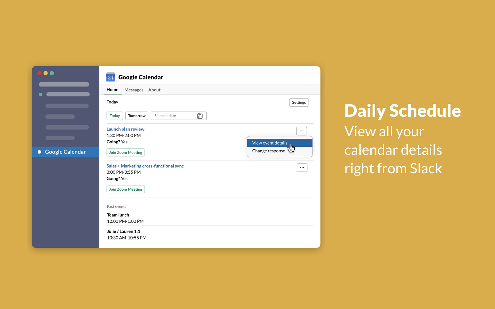 Slack Apps Google calendar