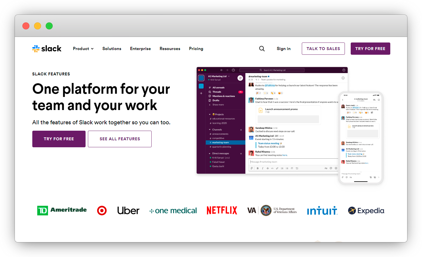 Slack Messaging and Product Management tool