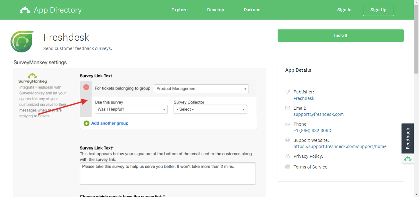 SurveyMonkey survey tool for Freshdesk