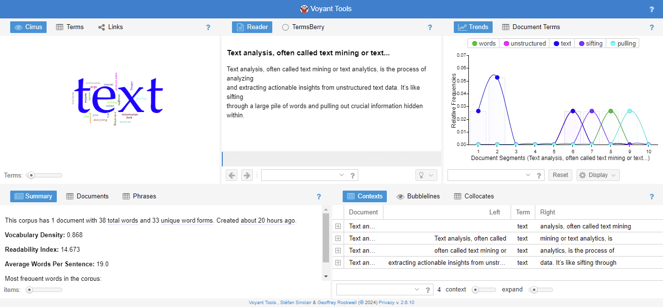 Voyant-Tools text analysis software with natural language processing