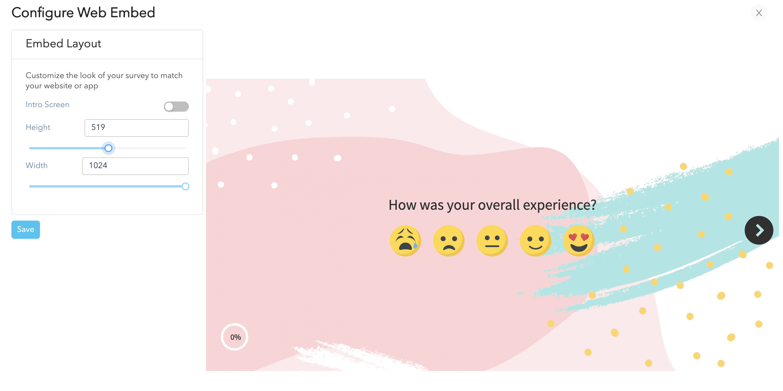 Website Survey Embed Settings
