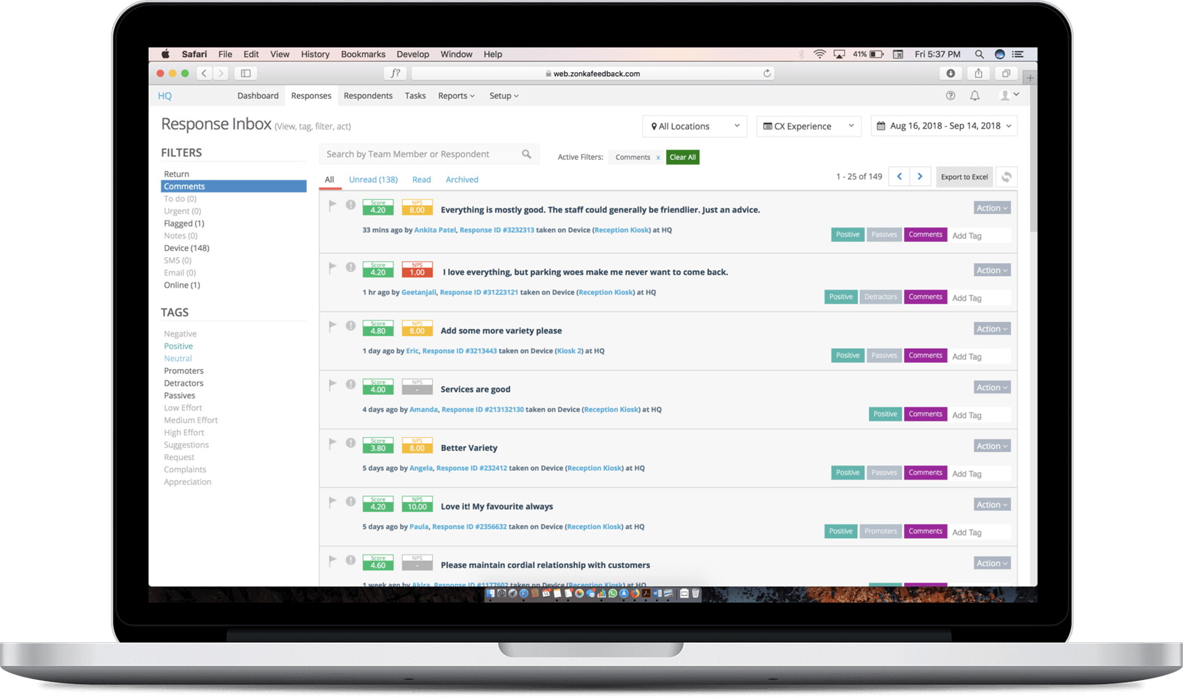 actionable-Insights to close the feedback loop with tags and filters