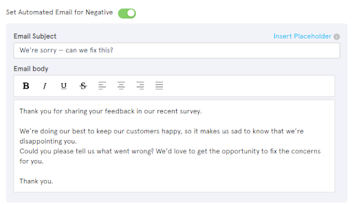 create CSAT survey automated email for negative