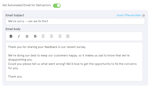 create an nps survey- email response to detractors