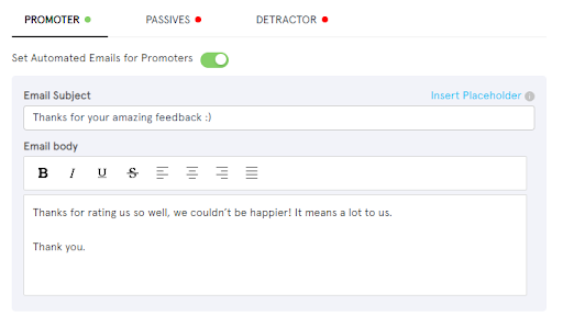 create an nps survey- email response to promoter