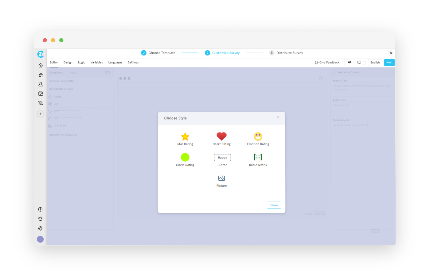 creating an email survey - Zonka Feedback Rating scale questions