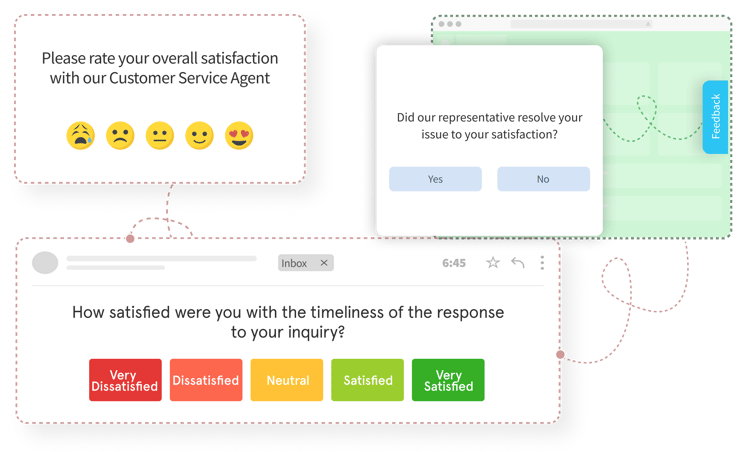 customer service survey channels-email, website feedback, and pop-up