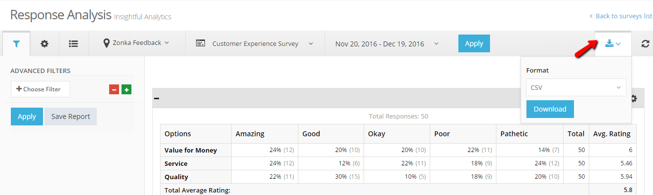 Downloading Zonka Feedback Survey Report