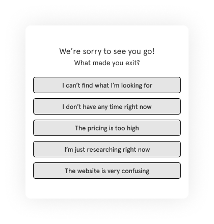 eCommerce survey question Exit Intent