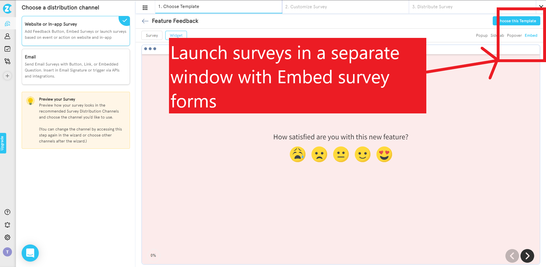 embed survey for in app user feedback