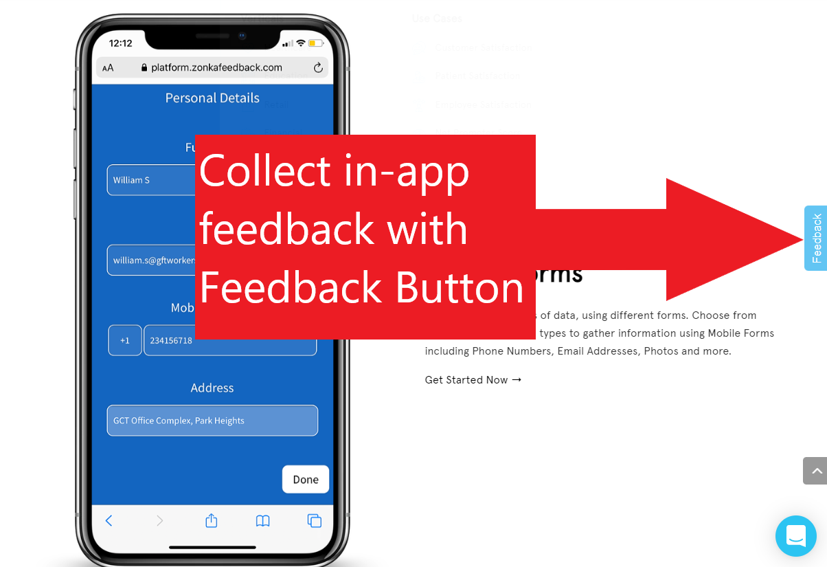 feedback button for in app user feedback