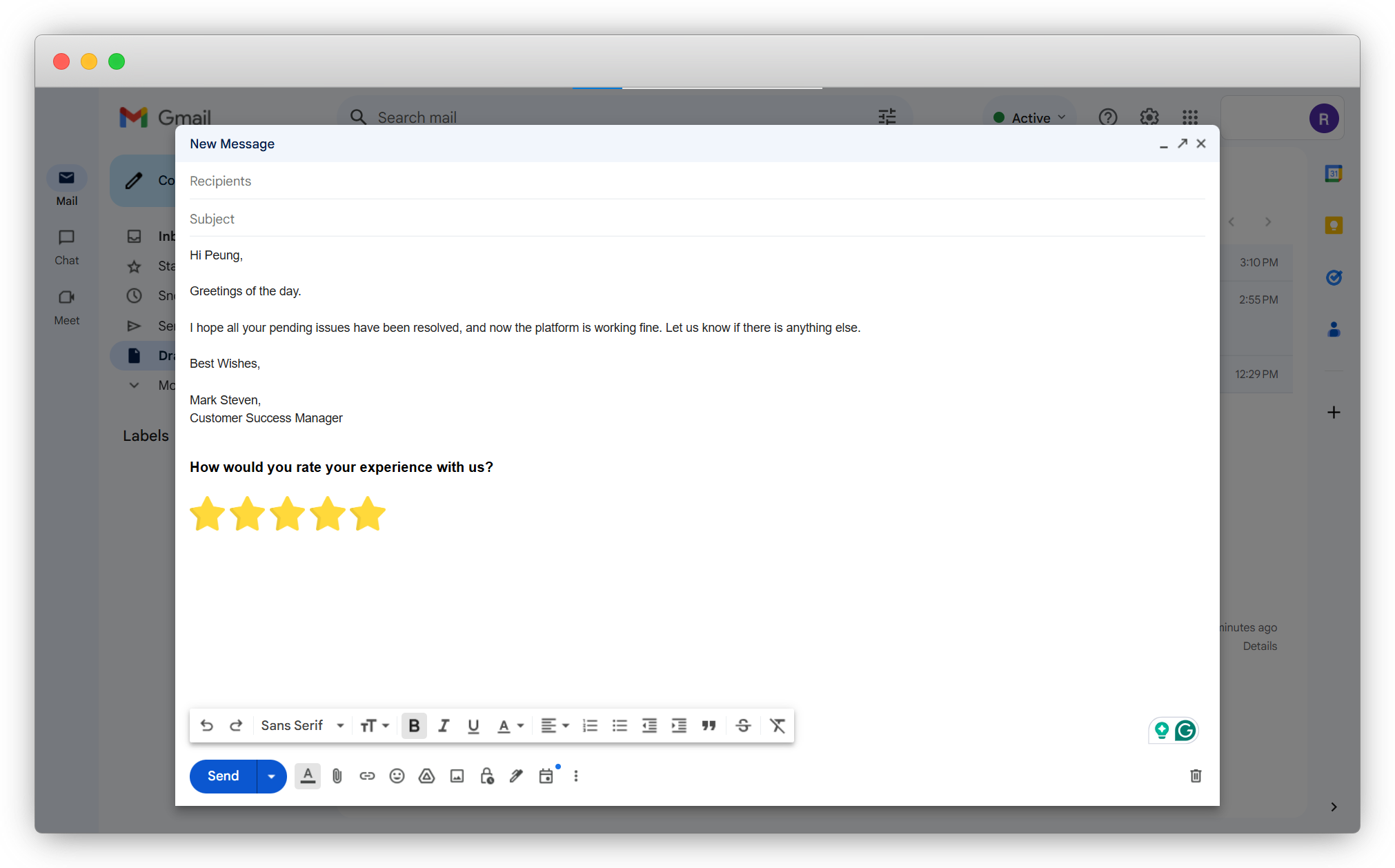 Signature Email Survey embedded in Gmail