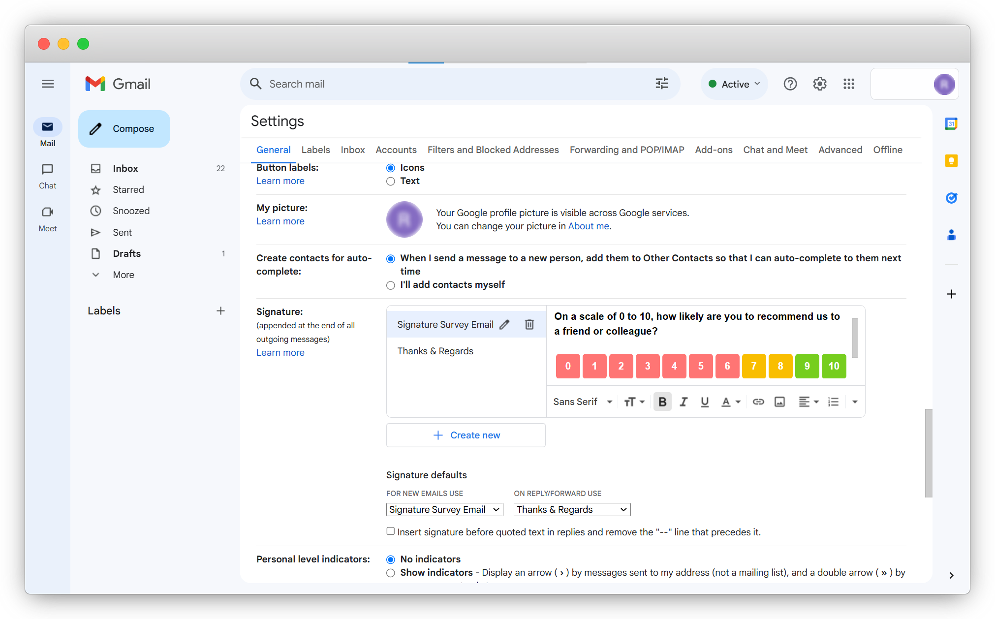 Email Signature Survey for Gmail
