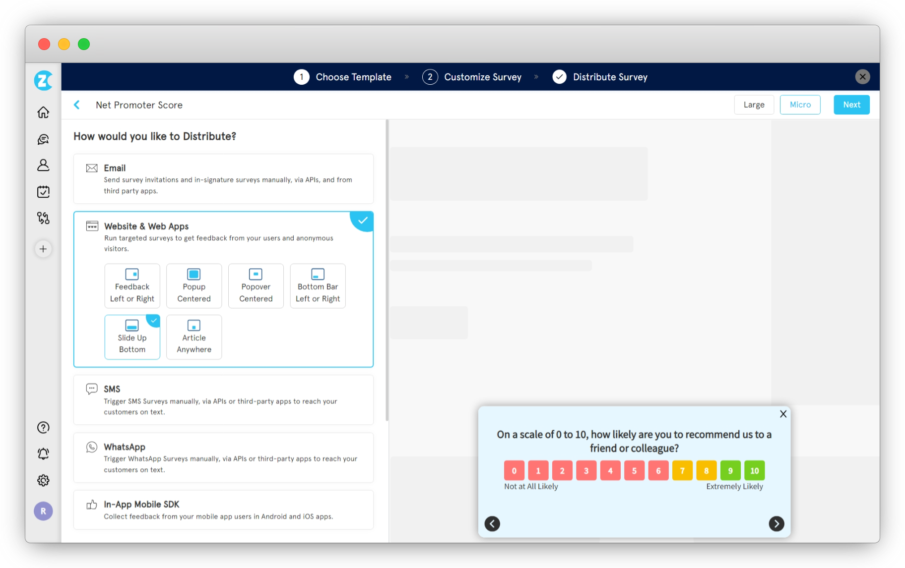 Slide up bottom survey