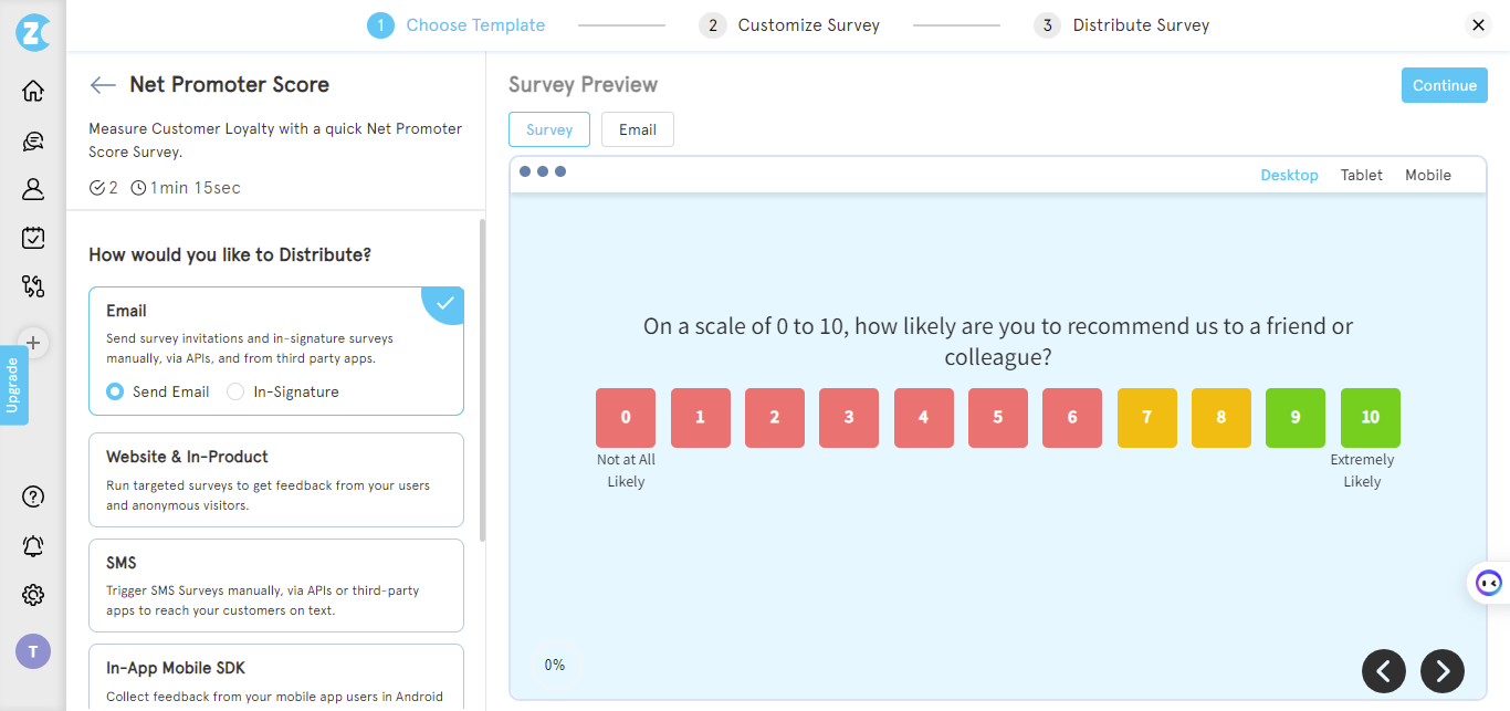 how to create a survey- choose template