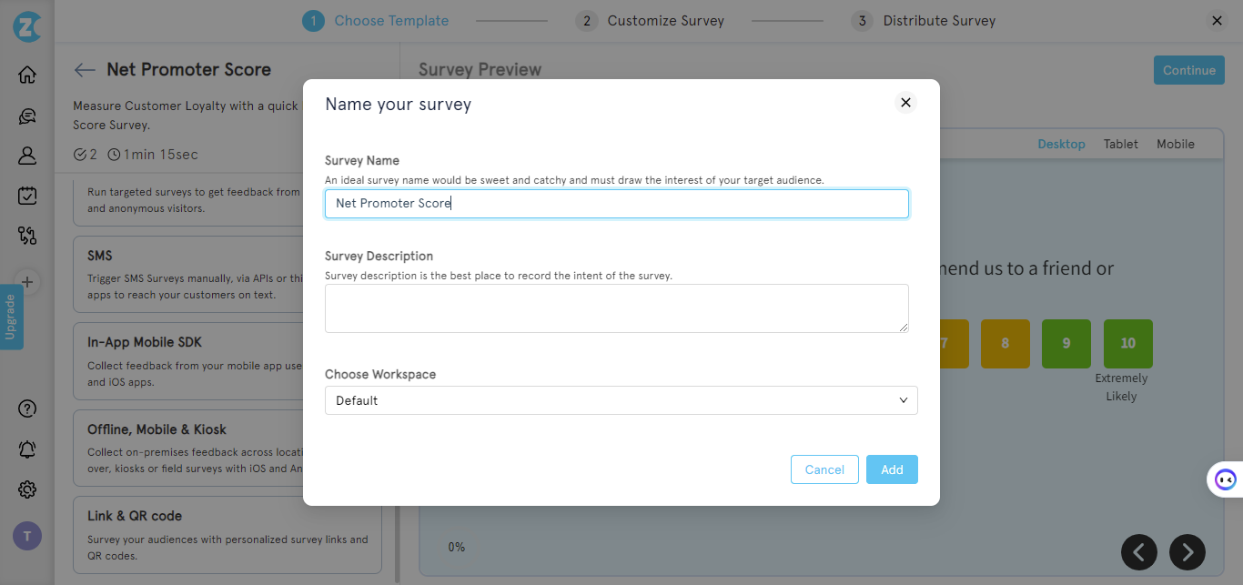 how to create a survey- name the template