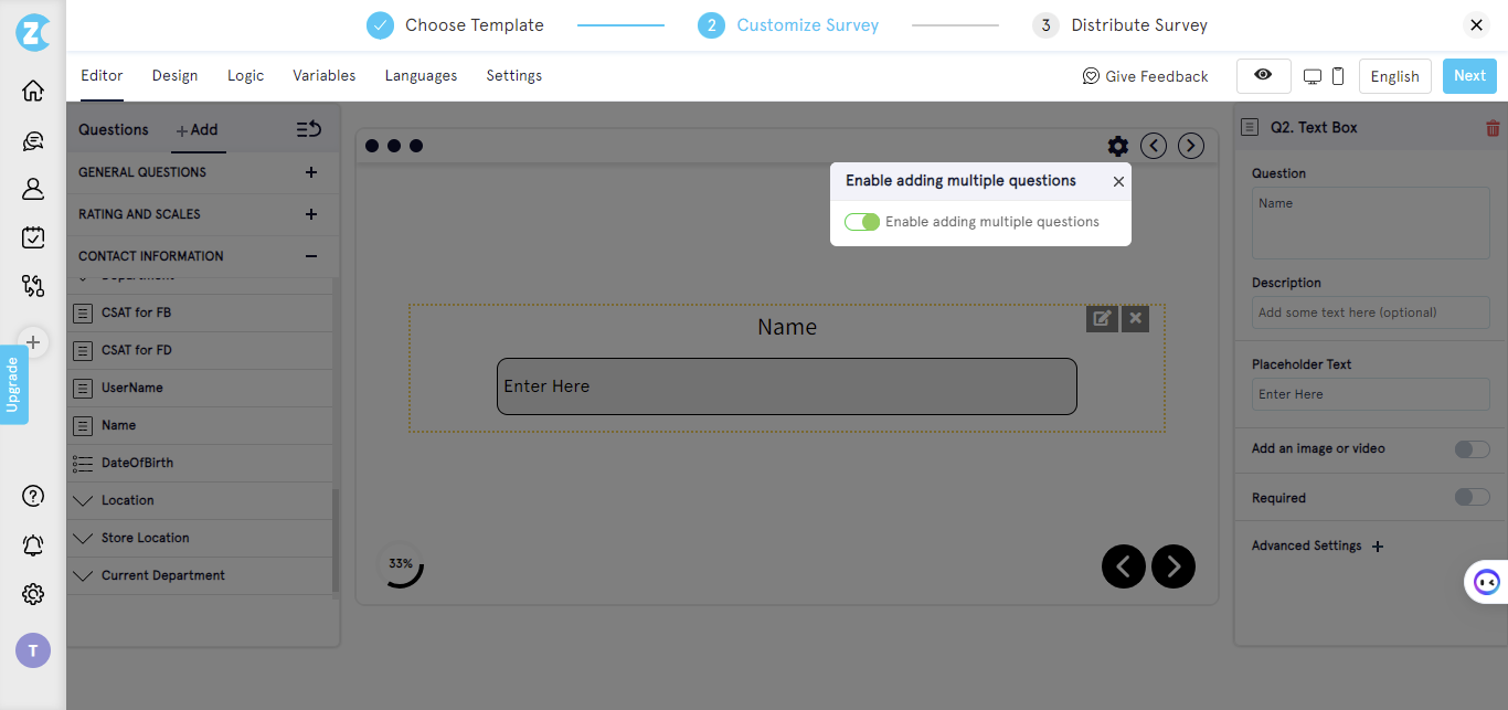 how to create a survey-adding multiple questions