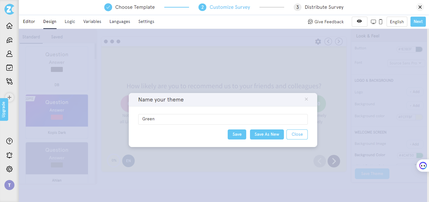 how to create a survey-create a theme