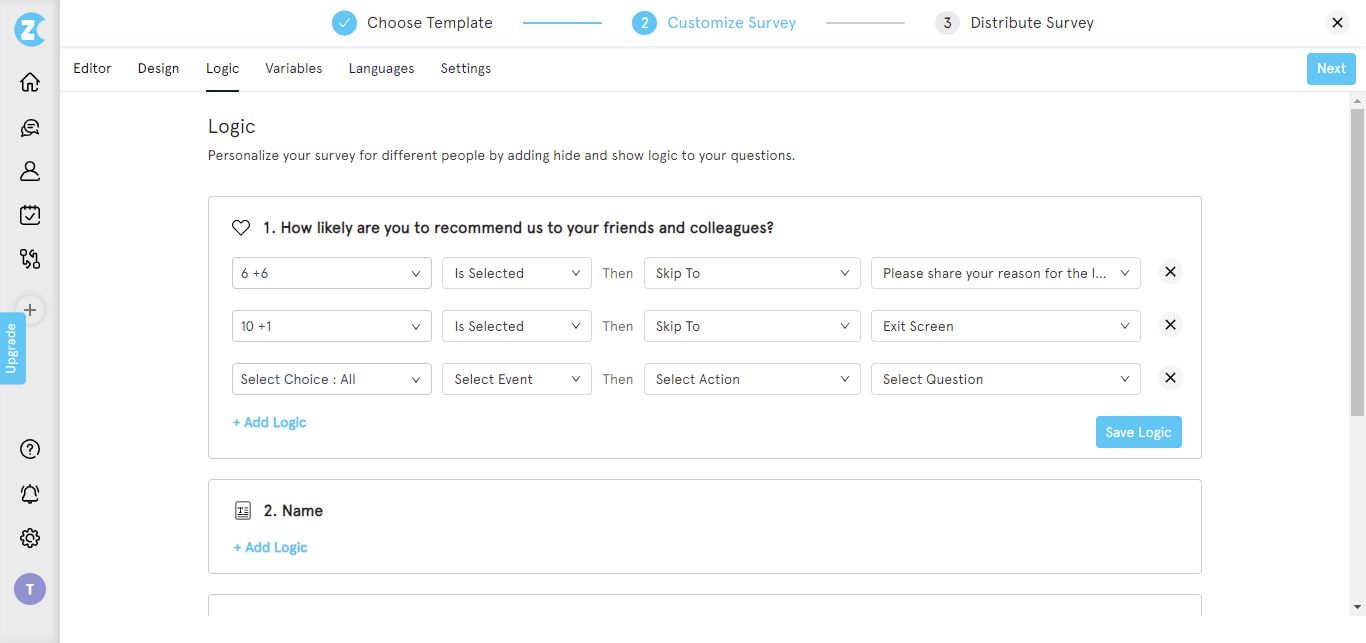 how to create a survey-save logic