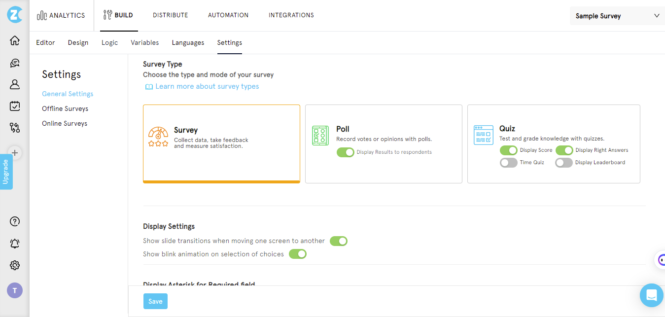 how to create a survey-settings general