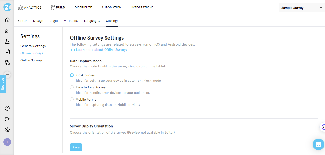 how to create a survey-settings offline