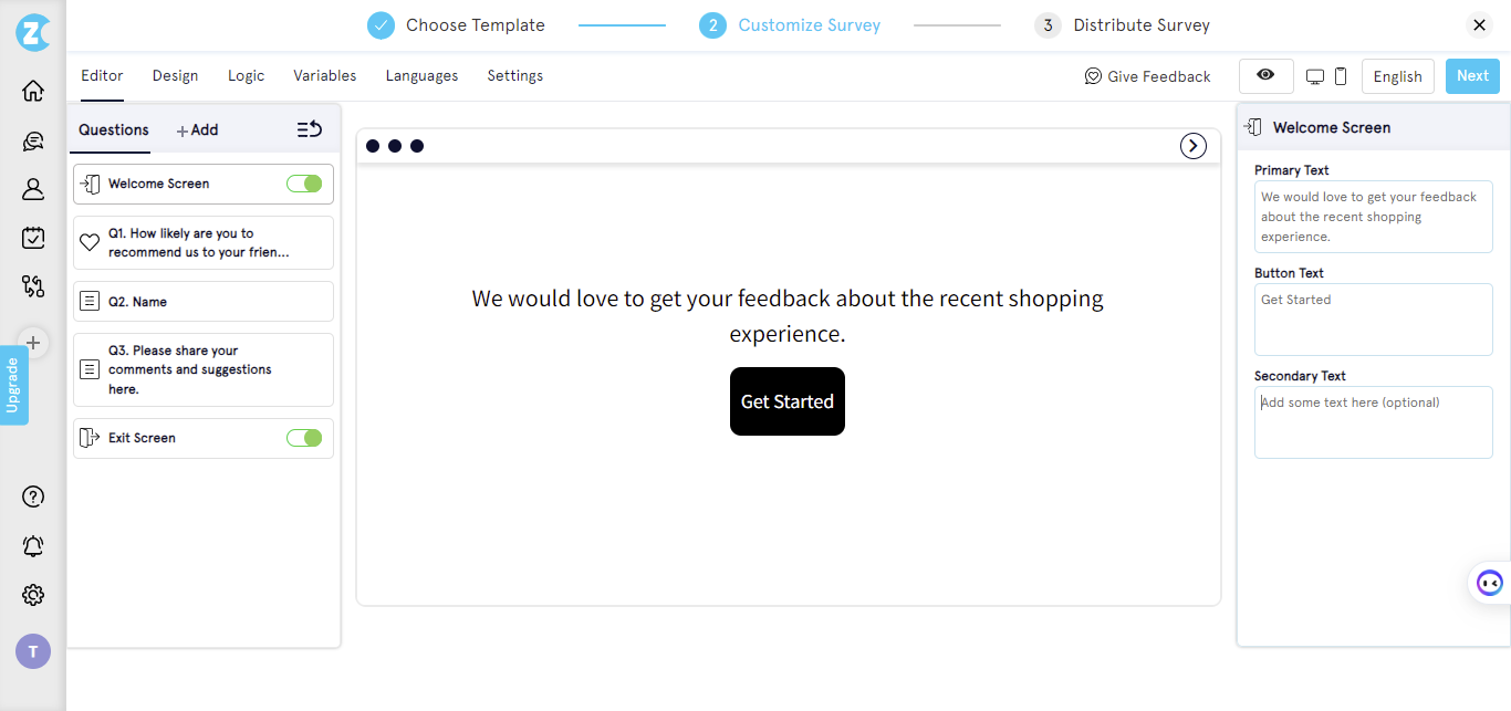 how to create a survey-welcome screen