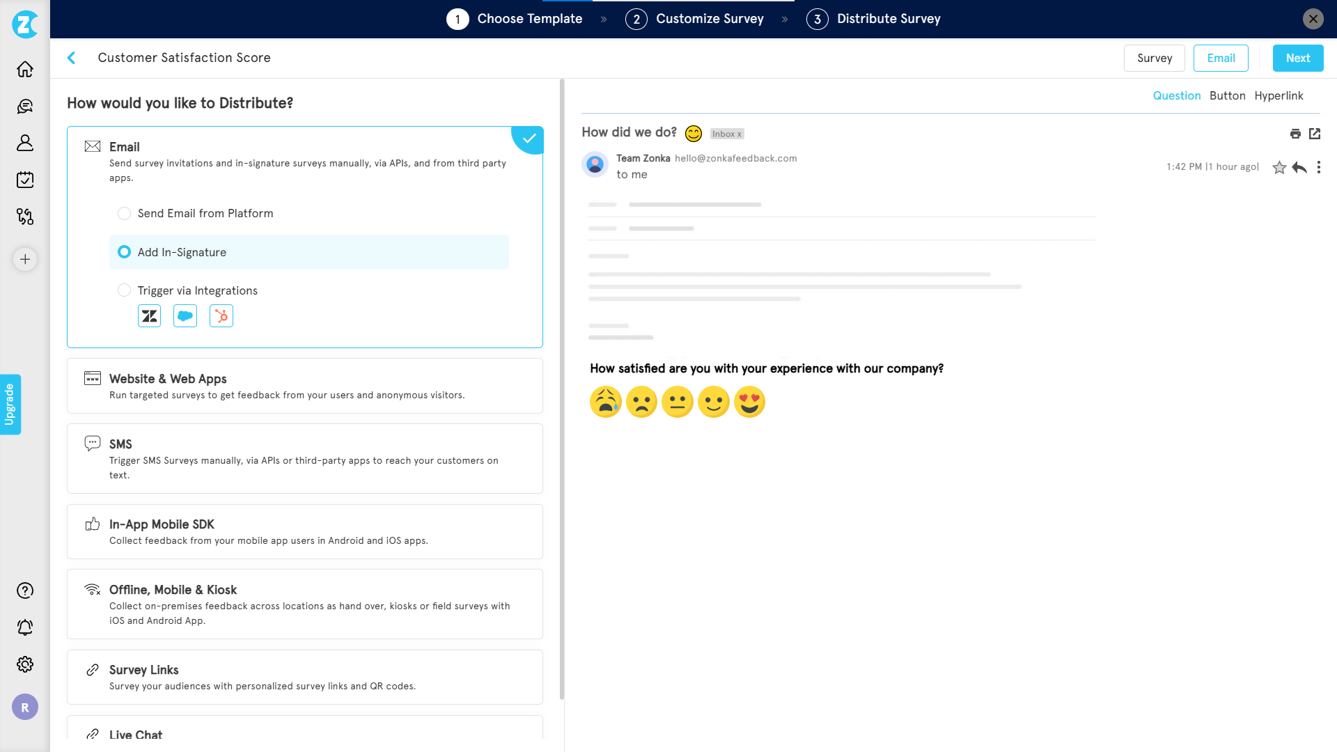 Select Distribution Channel for sending Email Survey