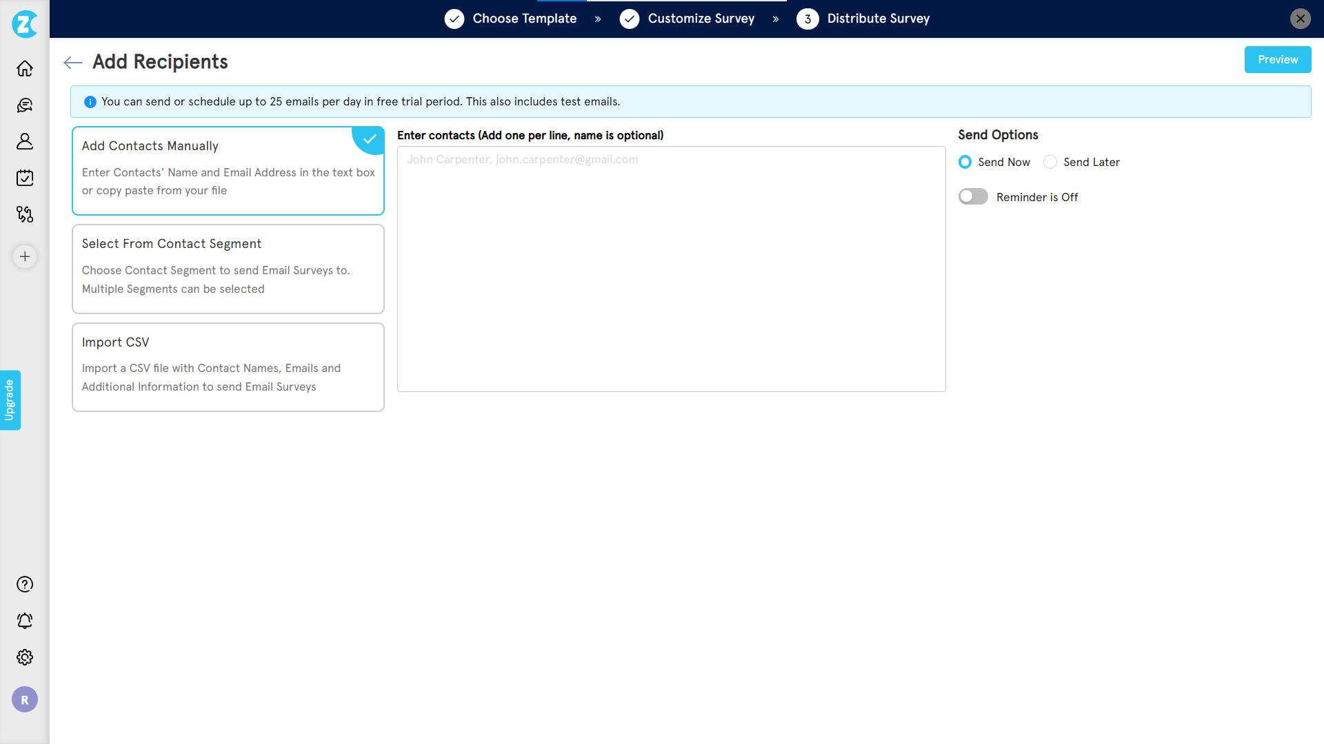 Add Recipients for Email Survey 