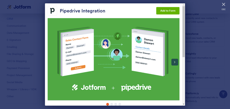 jotform nps tools for Pipedrive
