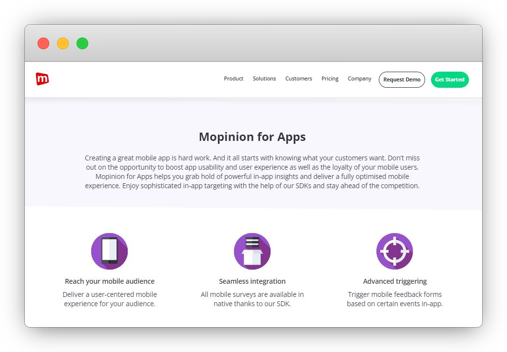 Mopinion in-app feedback tool