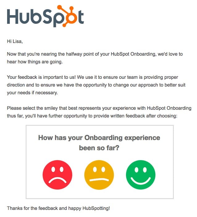 onboarding product feedback example by HUbspot