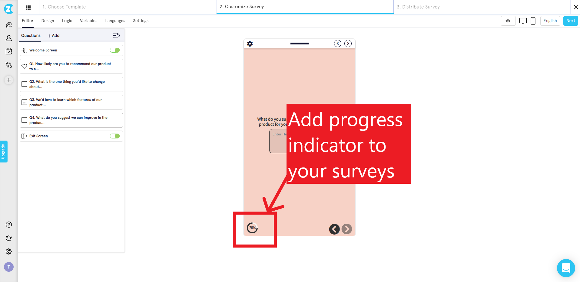 progress indicator for in app survey