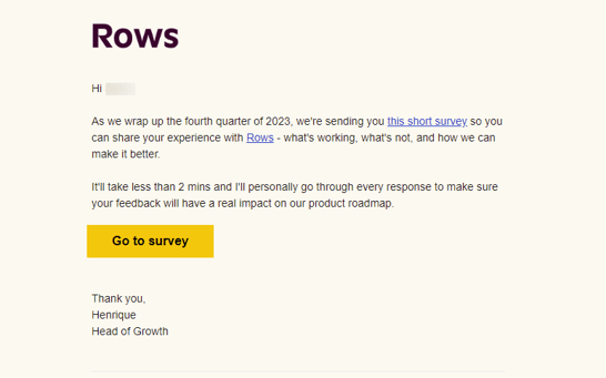 rows email survey template example