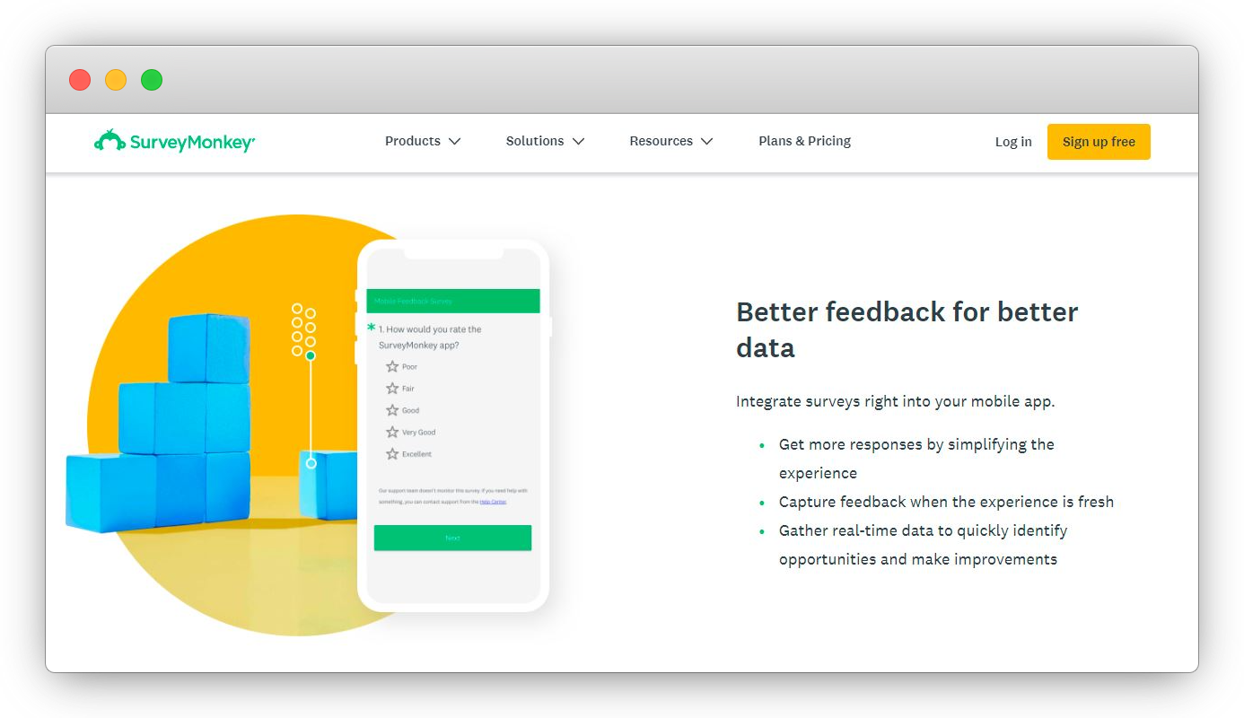 SurveyMonkey in-app feedback tool