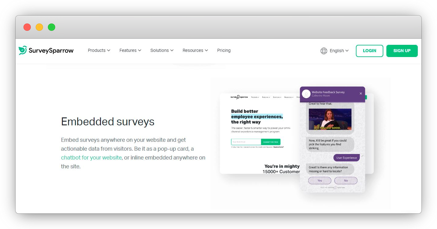 SurveySparrow website survey free package