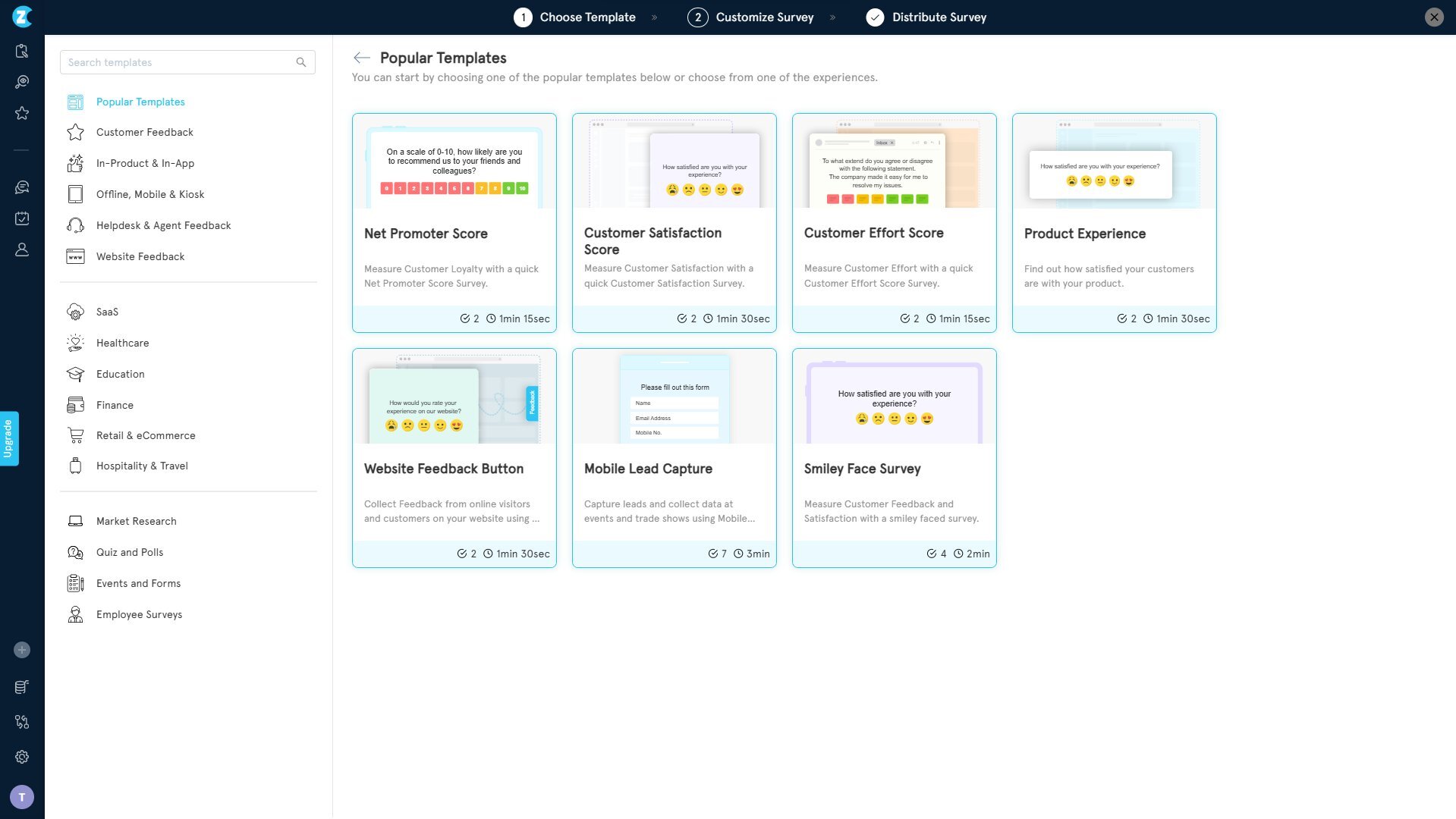 Choose a template from Zonka Feedback's popular templates gallery